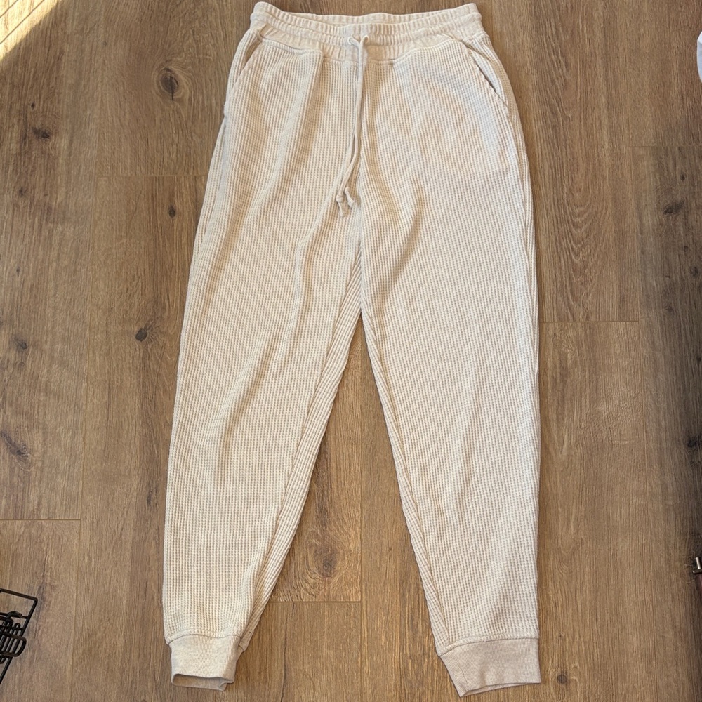 nuuds Cream Waffle-Knit Drawstring Joggers